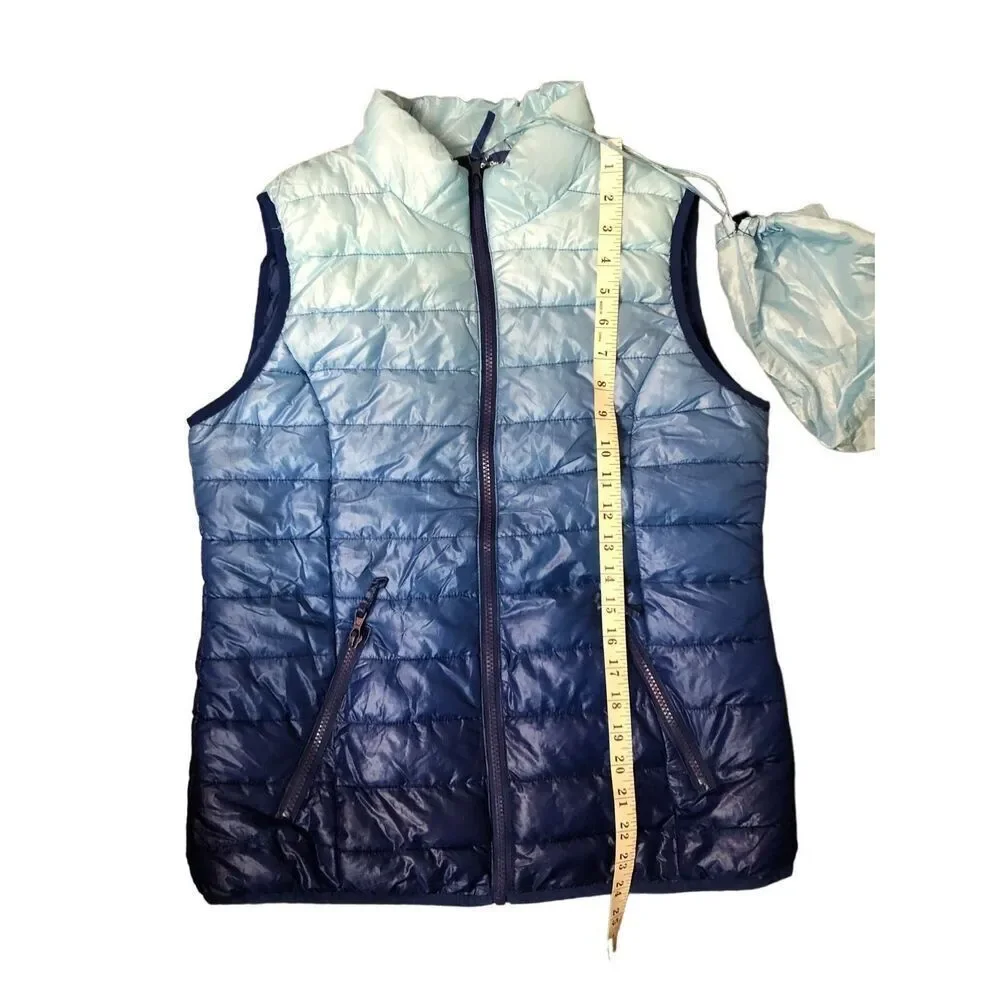 Jackson Hole ombré blue puffer vest with attached back accessory M